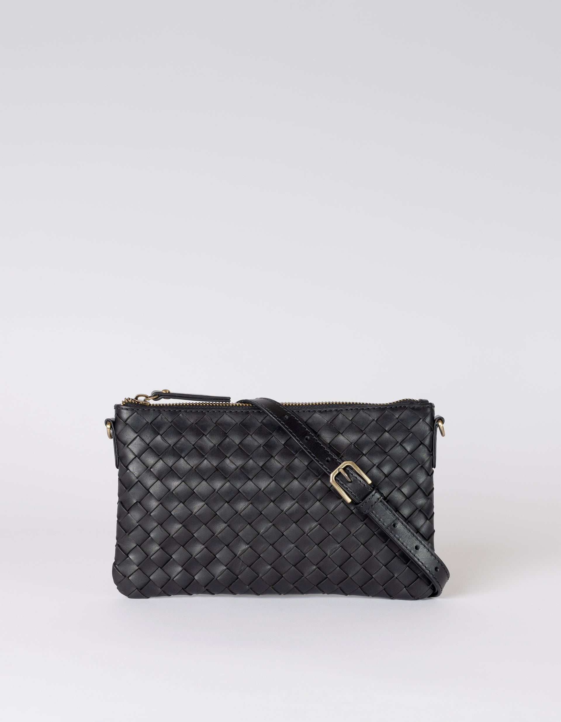 Lexi bag in black woven classic leather, front image with strap
