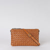 Lexi bag in cognac woven classic leather, front image with strap