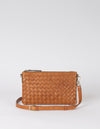 Lexi bag in cognac woven classic leather, front image with strap