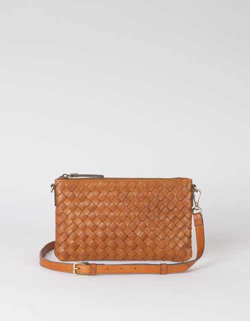 Lexi bag in cognac woven classic leather, front image with strap