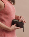 Small Black Croco Leather coin purse. Model imageLola Coin Purse - Black Croco Classic Leather model