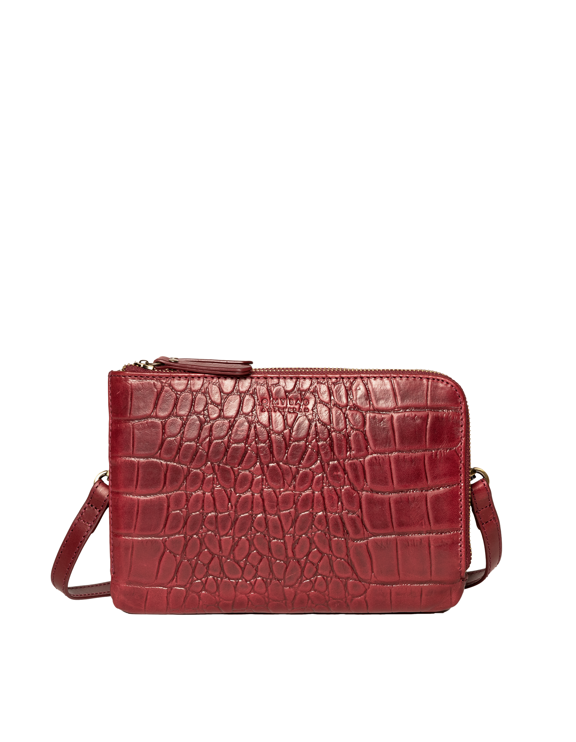 Lola Ruby Classic Croco Leather. Small Rectangular crossbody clutch bag for women with two zipper compartments. Front product image.
