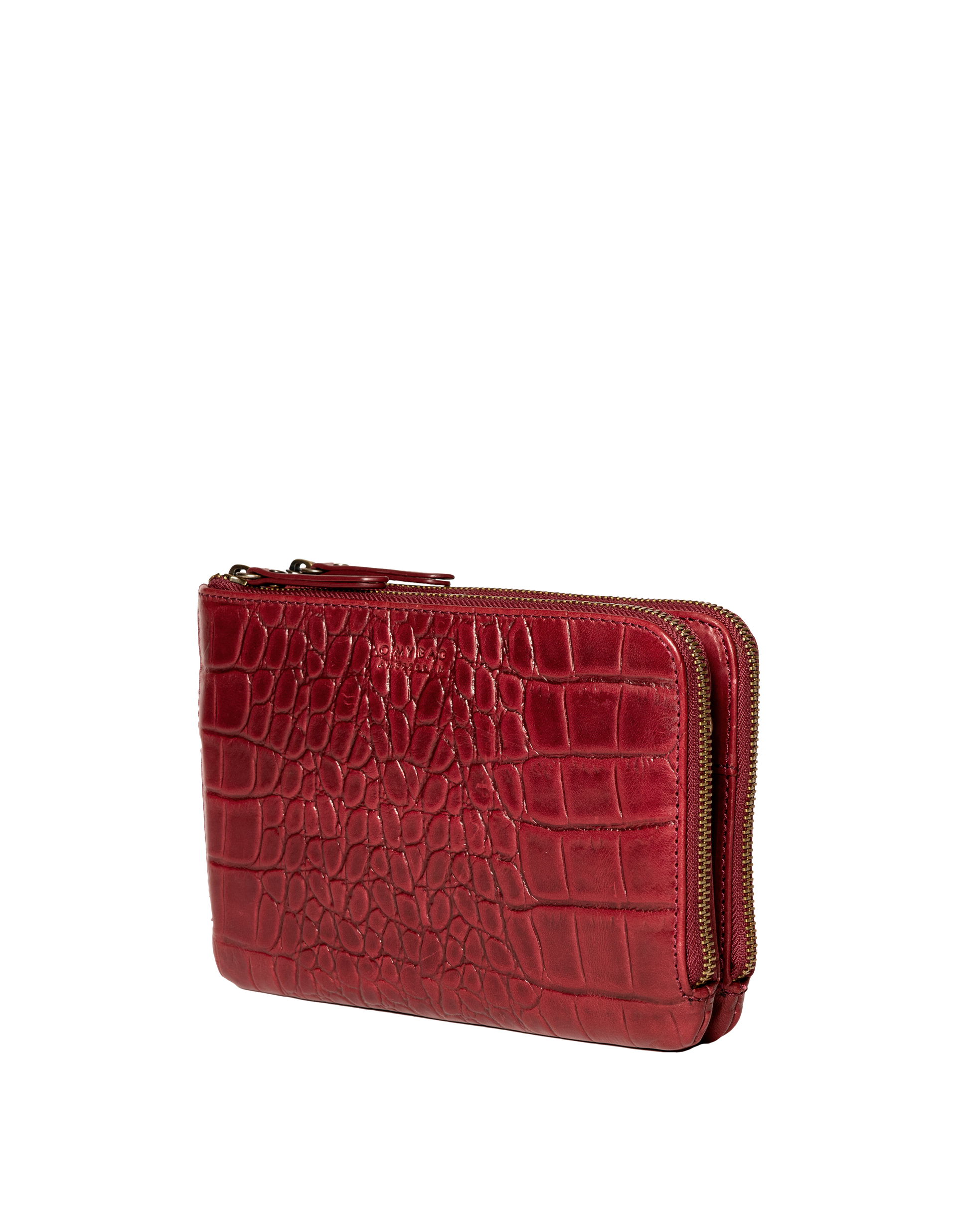 Lola Ruby Classic Croco Leather. Small Rectangular crossbody clutch bag for women with two zipper compartments. Side product image.