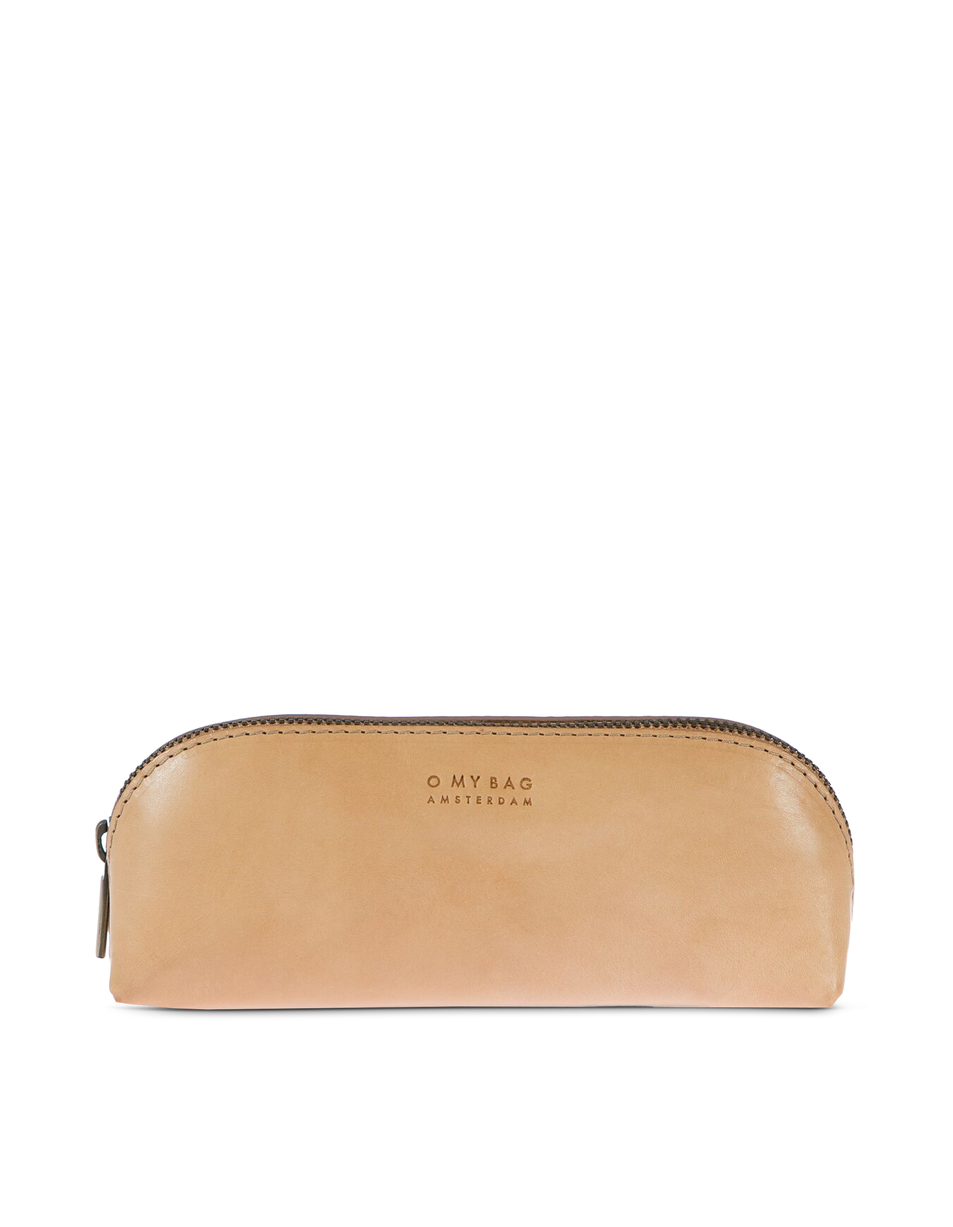 Large Pencil Case Natural Classic Leather. Zipper Leather pencil case. Front product image. 