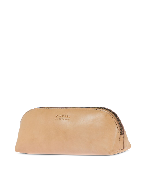Large Pencil Case Natural Classic Leather. Zipper Leather pencil case. Side product image. 